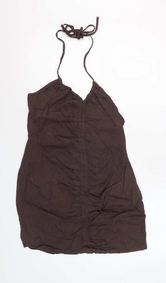 Pull&Bear Women Brown XL Halter Slip Dress Lightweight Summer Wear