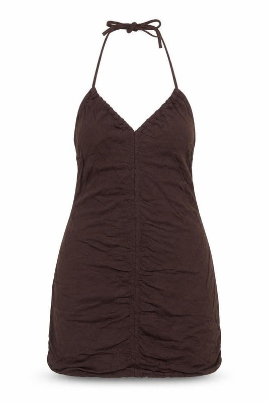 Pull&Bear Women Brown XL Halter Slip Dress Lightweight Summer Wear