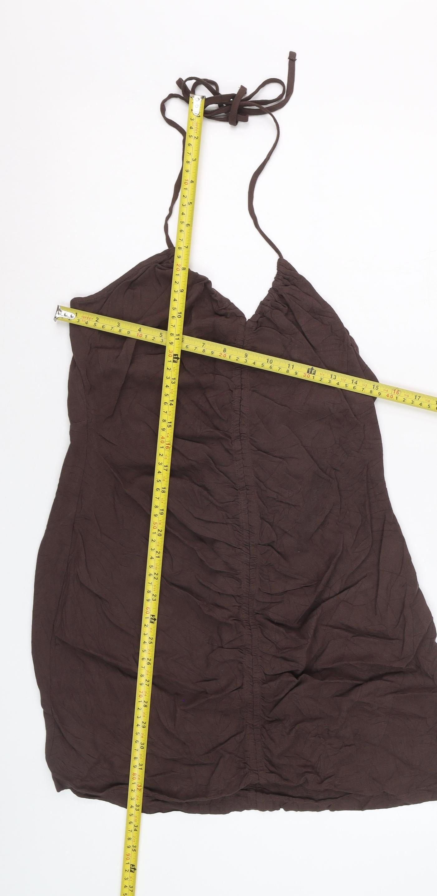 Pull&Bear Women Brown XL Halter Slip Dress Lightweight Summer Wear