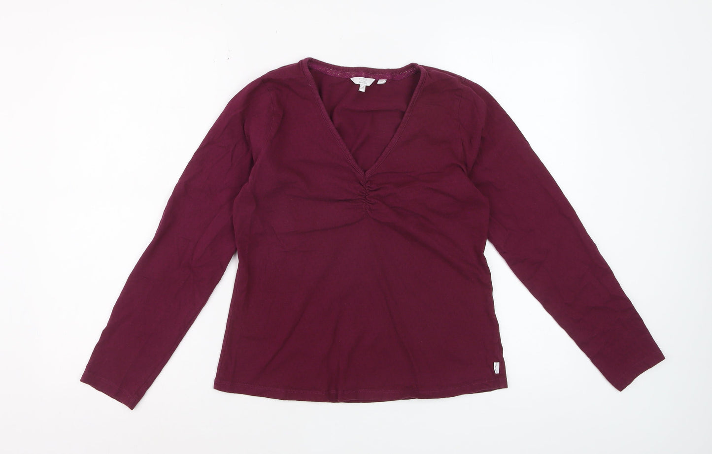 FatFace Women Purple Cotton Long Sleeve V-Neck Top UK 12