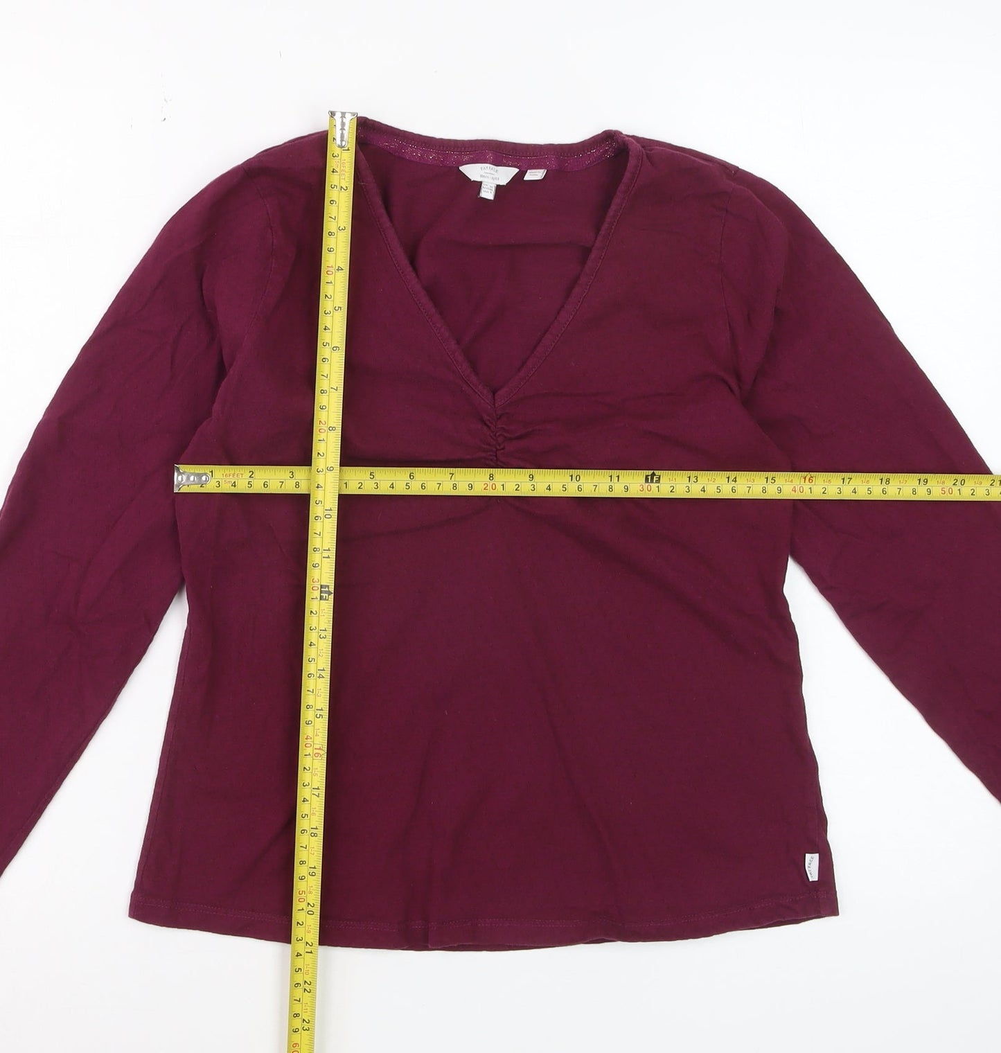 FatFace Women Purple Cotton Long Sleeve V-Neck Top UK 12
