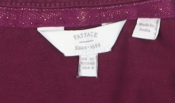 FatFace Women Purple Cotton Long Sleeve V-Neck Top UK 12