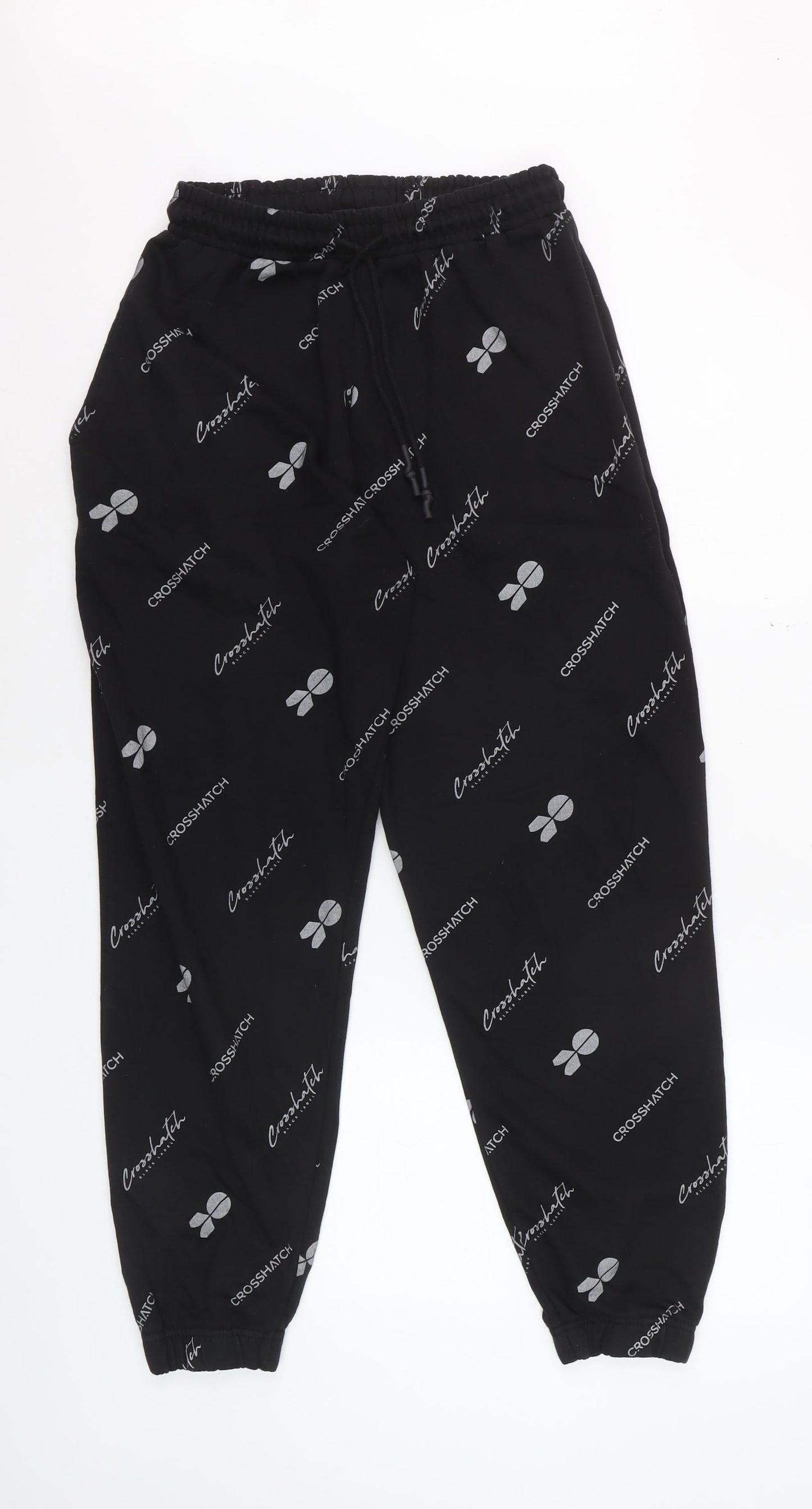 Crosshatch Womens Black Logo Jogger Trousers M Elastic Waist