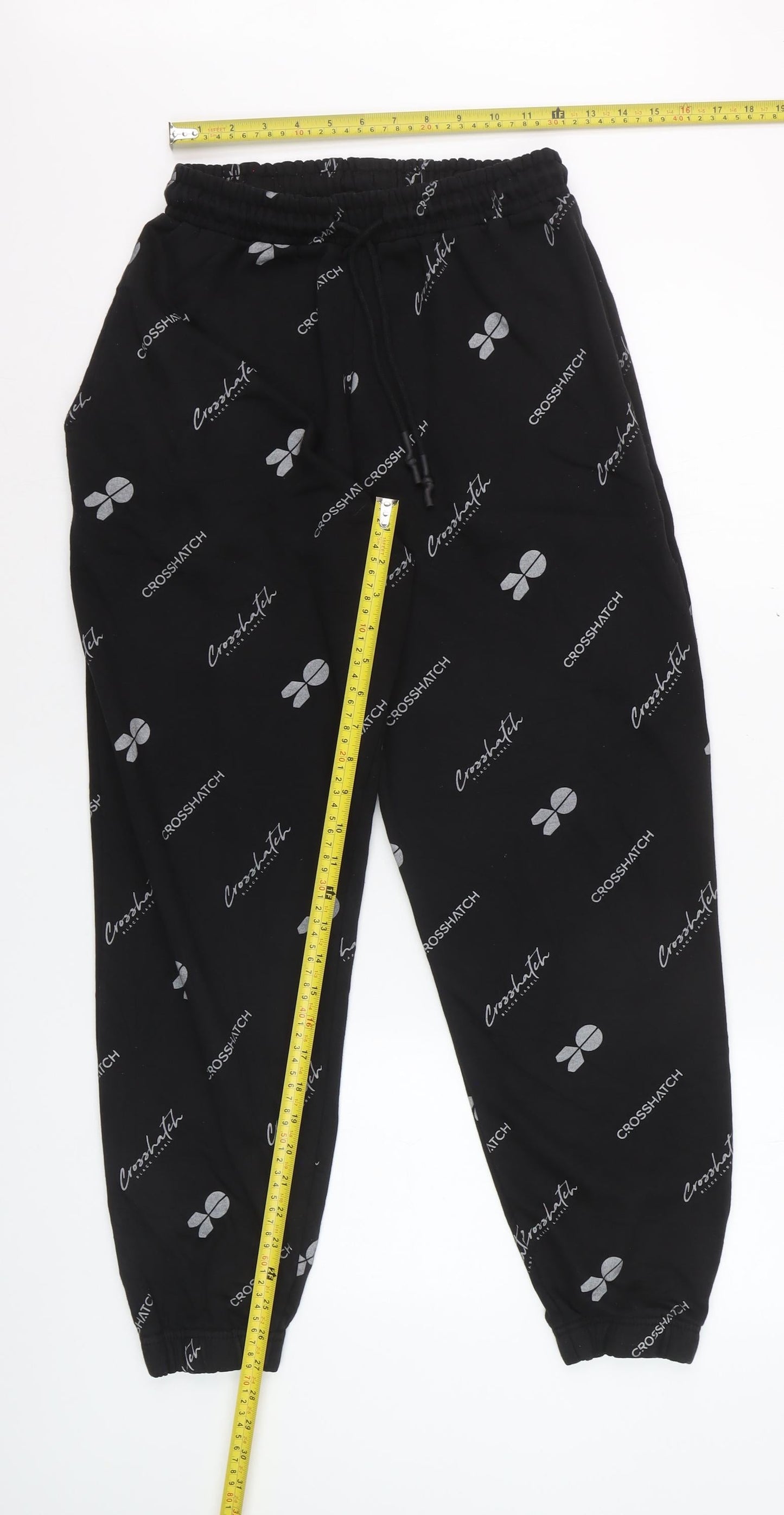 Crosshatch Womens Black Logo Jogger Trousers M Elastic Waist