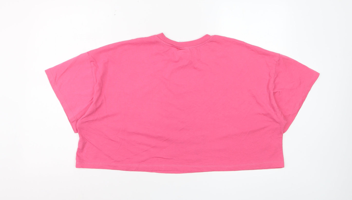 Disney Women’s Pink Donald Duck Cropped T-Shirt Size XL Relaxed Fit