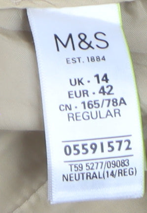 Marks and Spencer Womens Beige Striped Regular Linen Blend Trousers Size 14
