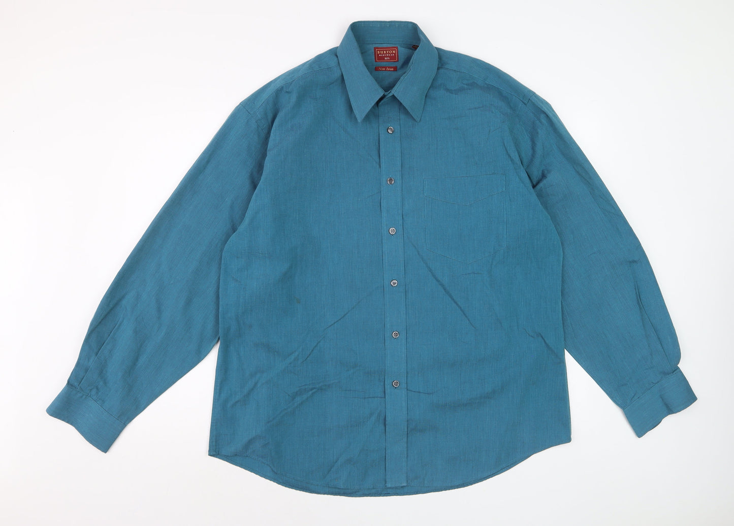 Burton Menswear Blue 16.5 Collared Long Sleeve Non-Iron Formal Shirt