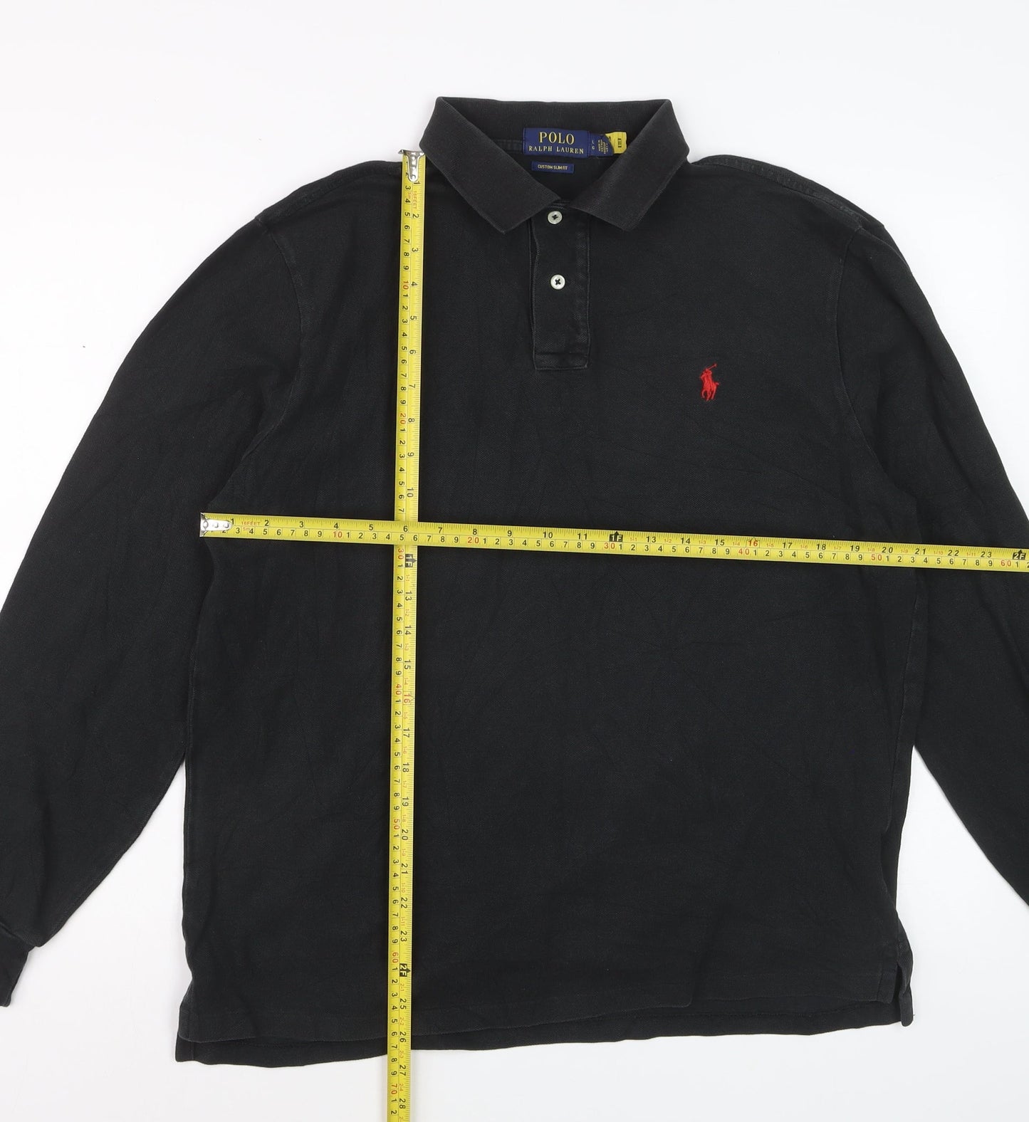 Ralph Lauren Men's Black Long Sleeve Slim Fit Cotton Polo Shirt L