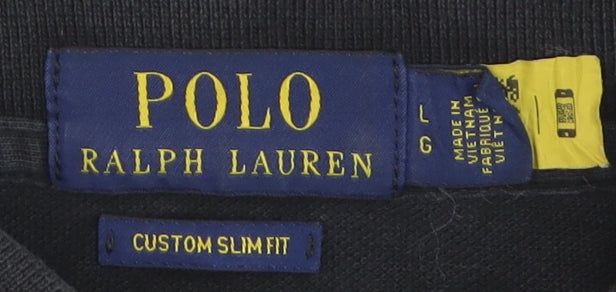 Ralph Lauren Men's Black Long Sleeve Slim Fit Cotton Polo Shirt L