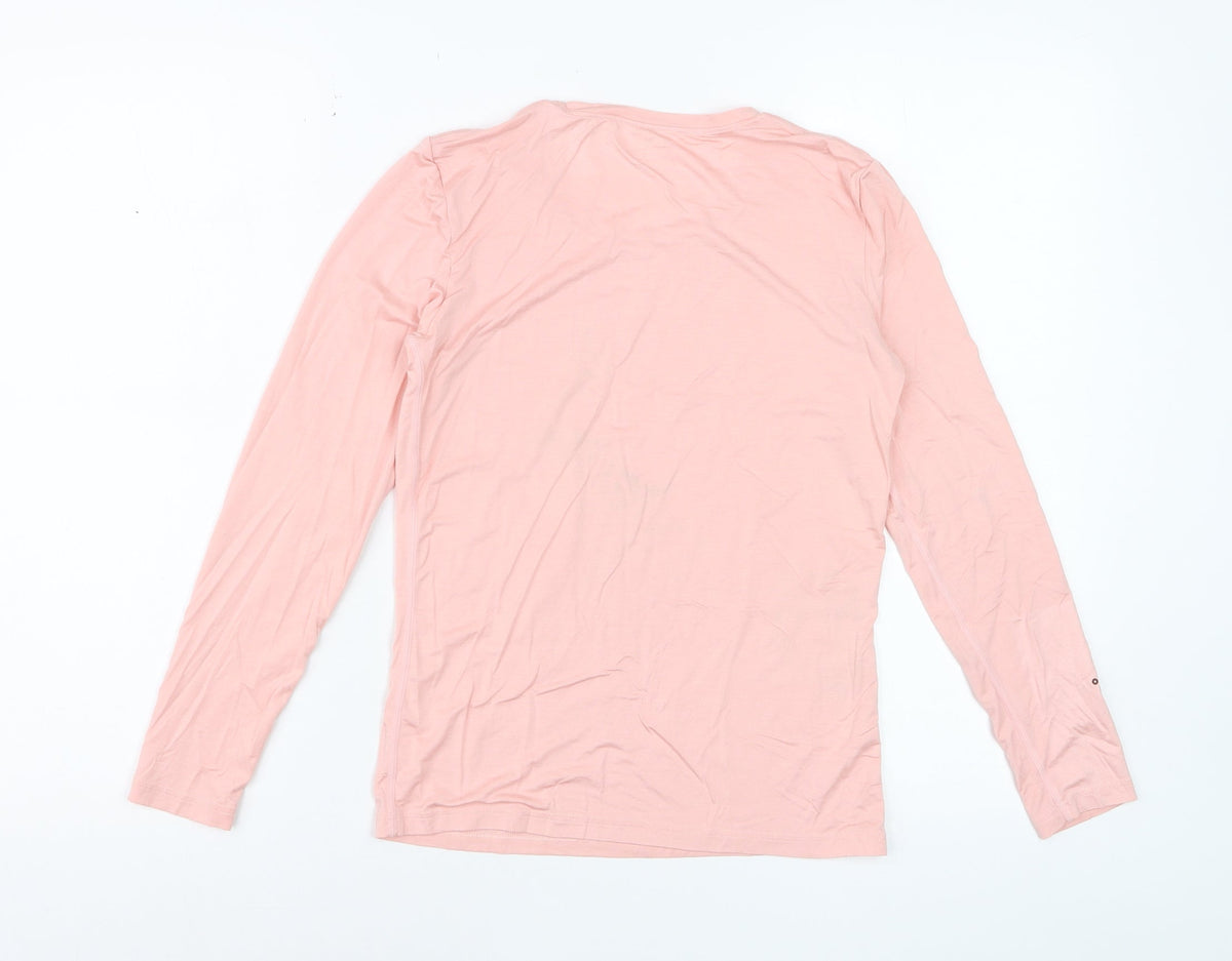 Qodaun Womens Pink Long Sleeve Slim Fit Activewear Top L
