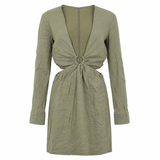 Zara Womens Khaki Cut Out Bodycon Mini Dress Long Sleeve UK 10