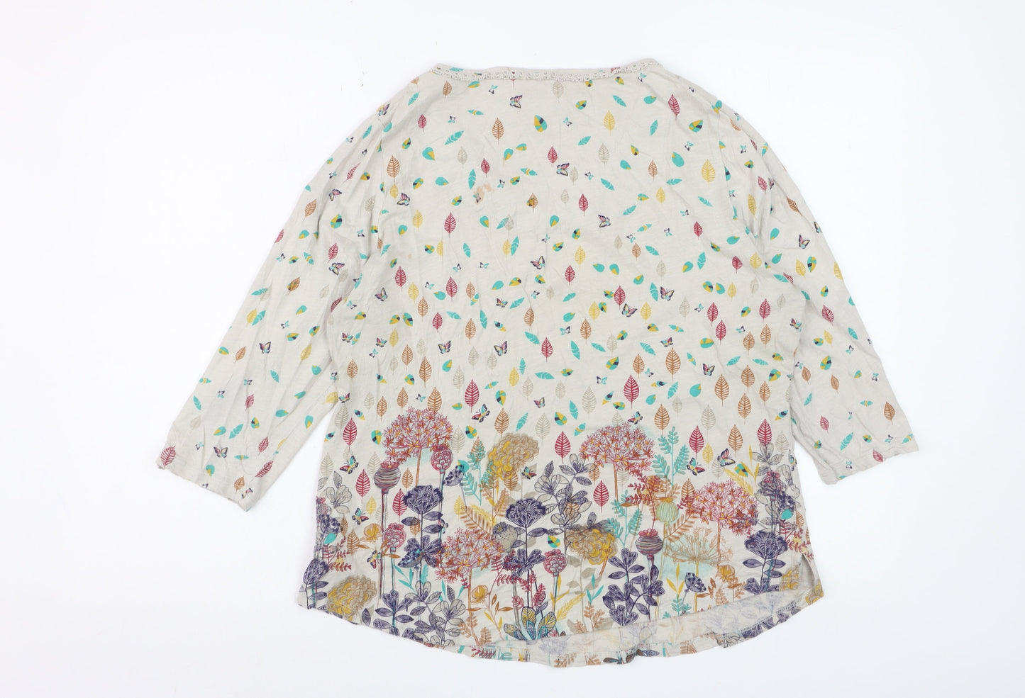 Marks and Spencer Per Una Women’s Beige Floral Leaf Print 3/4 Sleeve Cotton Top UK 16