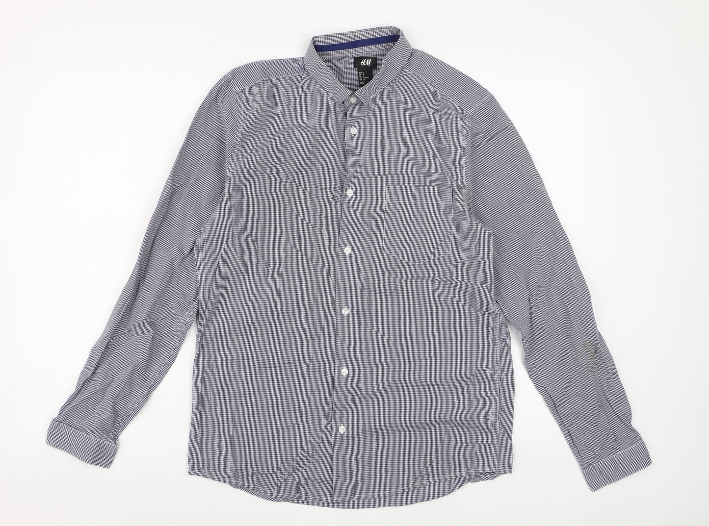 H&M Men's Blue Check Cotton Long Sleeve Regular Fit Dress Shirt Size S