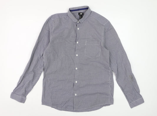 H&M Men's Blue Check Cotton Long Sleeve Regular Fit Dress Shirt Size S