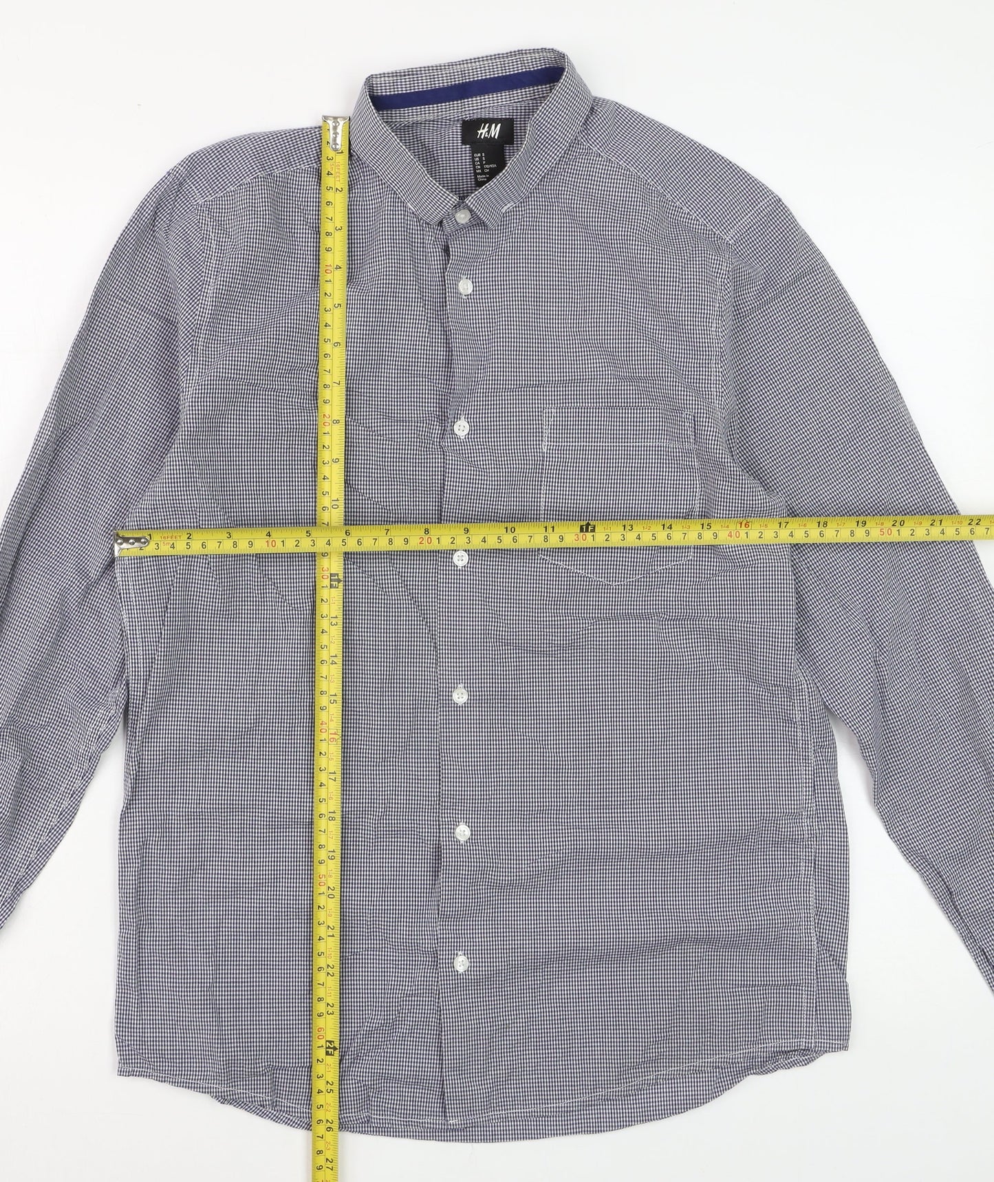 H&M Men's Blue Check Cotton Long Sleeve Regular Fit Dress Shirt Size S