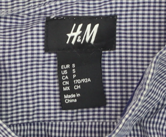 H&M Men's Blue Check Cotton Long Sleeve Regular Fit Dress Shirt Size S