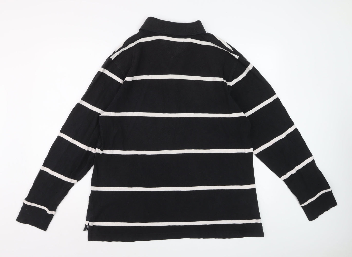 Tommy Hilfiger Men's Black Striped Long Sleeve Polo Shirt L