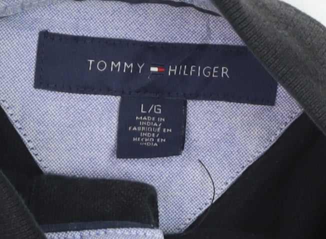 Tommy Hilfiger Men's Black Striped Long Sleeve Polo Shirt L