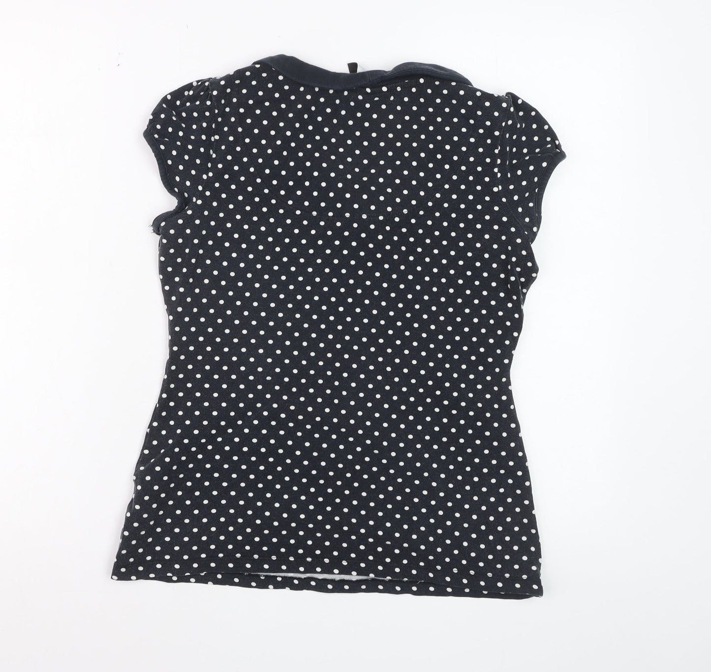 Next Women Blue Polka Dot Collared Short Sleeve Cotton T-Shirt Size 14