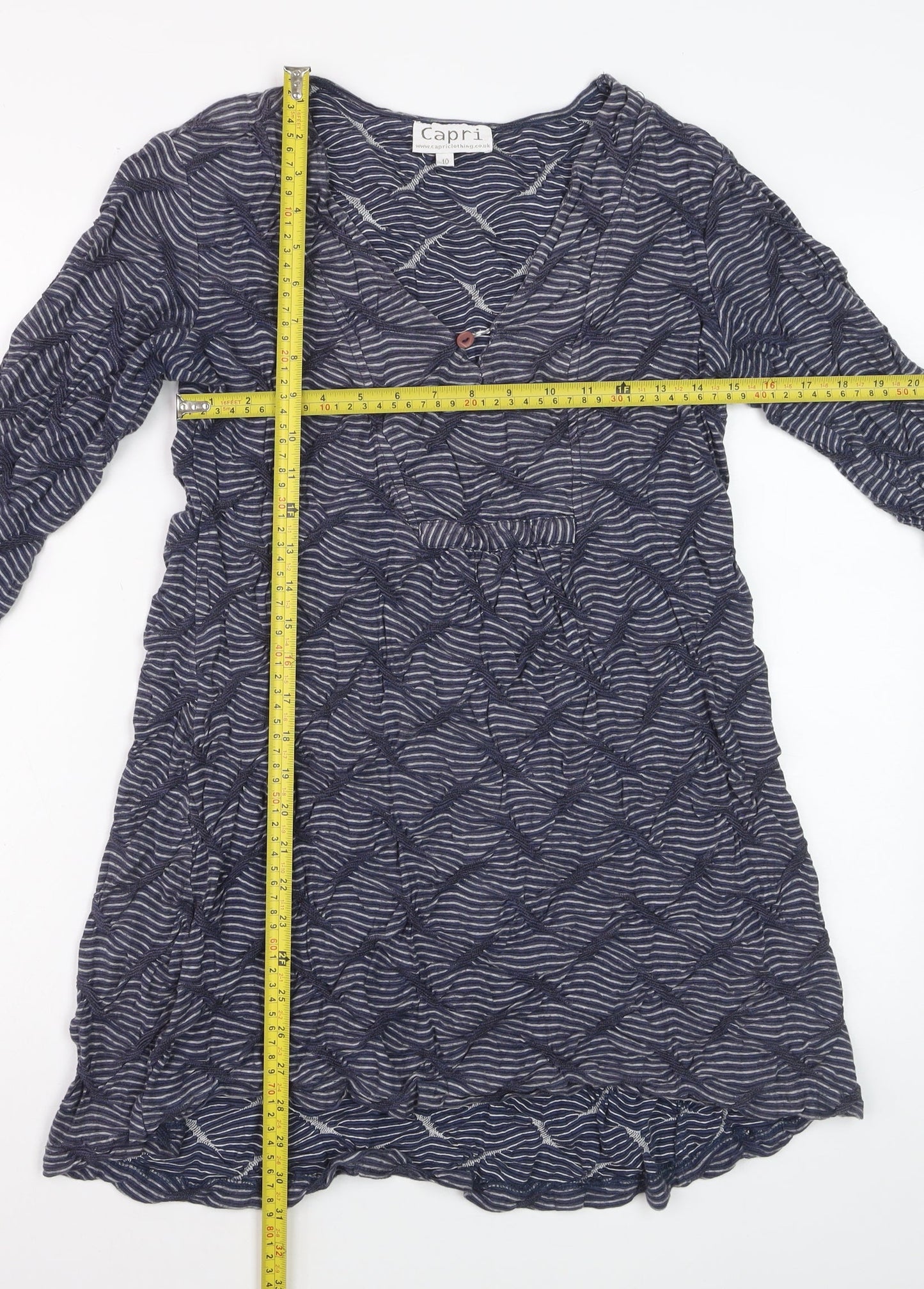 Capri Women Blue Stripe Cotton Knee Length Shift Dress Size 10