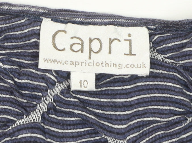 Capri Women Blue Stripe Cotton Knee Length Shift Dress Size 10