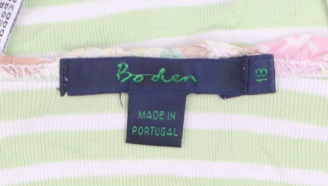 Boden Women Green Striped Long Sleeve Cotton V-Neck Top L