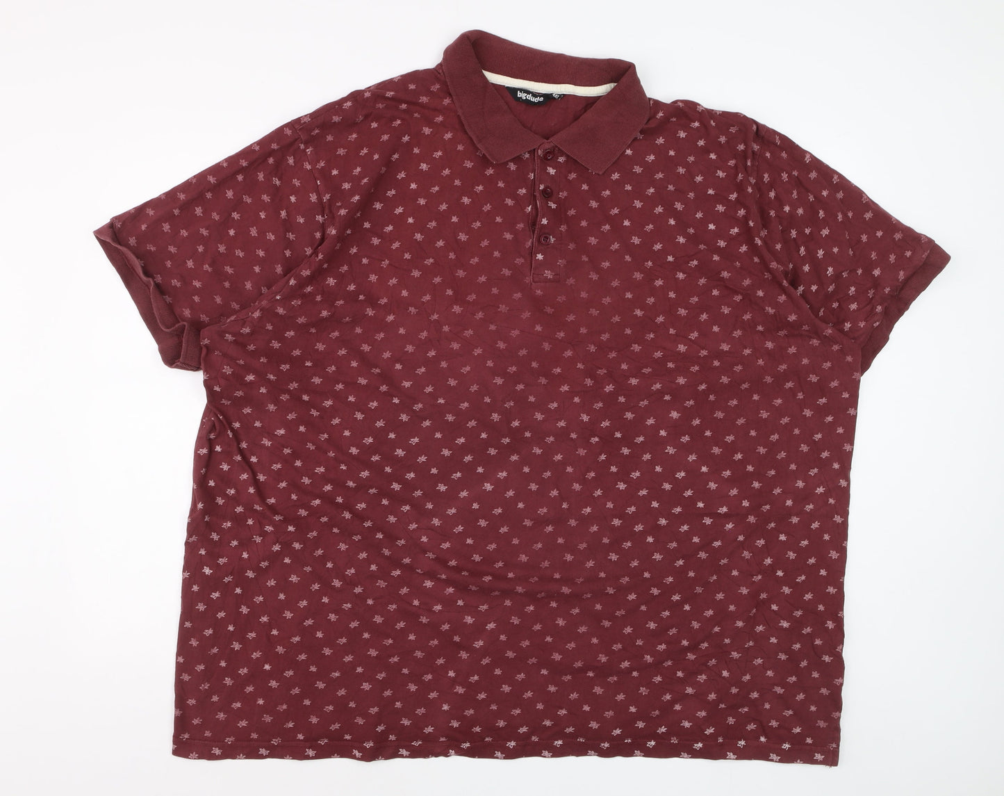 Bigdude Men’s 4XL Red Geometric Short Sleeve Cotton Polo Shirt