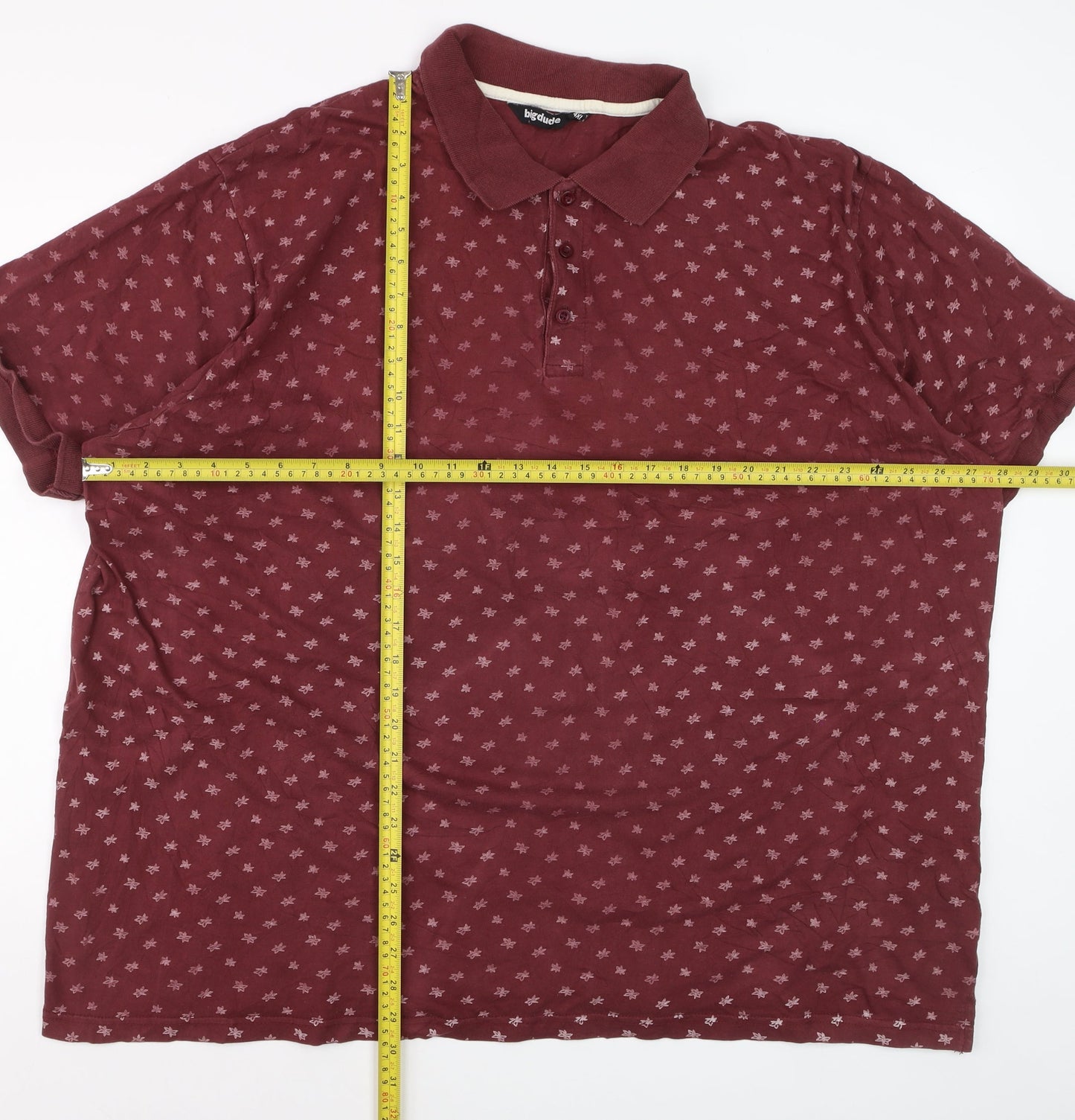 Bigdude Men’s 4XL Red Geometric Short Sleeve Cotton Polo Shirt