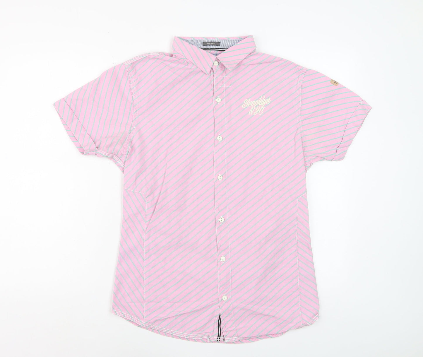 Dirty Blazer Men's Pink Striped Short Sleeve Button-Up Shirt L Cotton