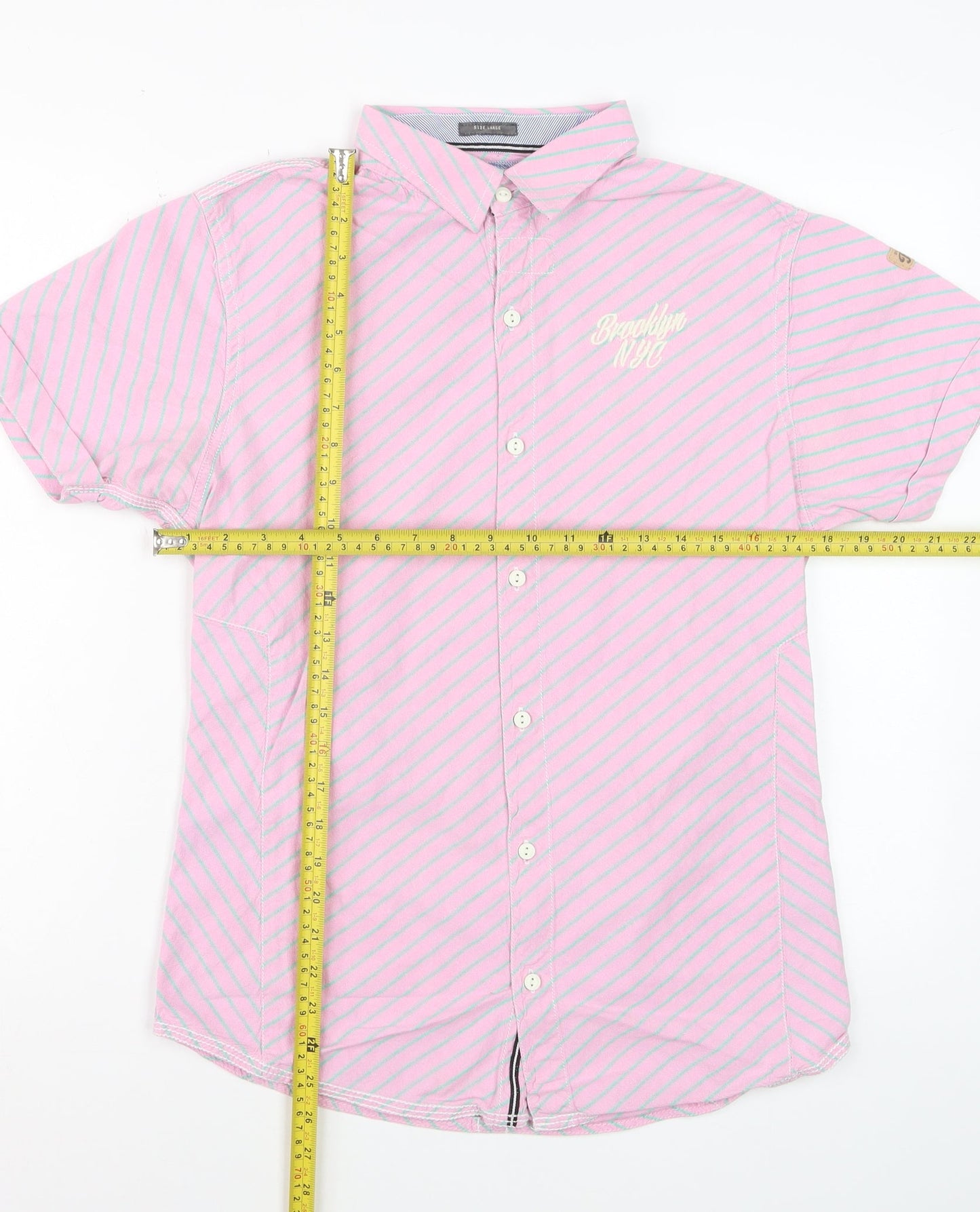 Dirty Blazer Men's Pink Striped Short Sleeve Button-Up Shirt L Cotton