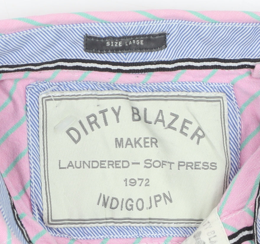 Dirty Blazer Men's Pink Striped Short Sleeve Button-Up Shirt L Cotton