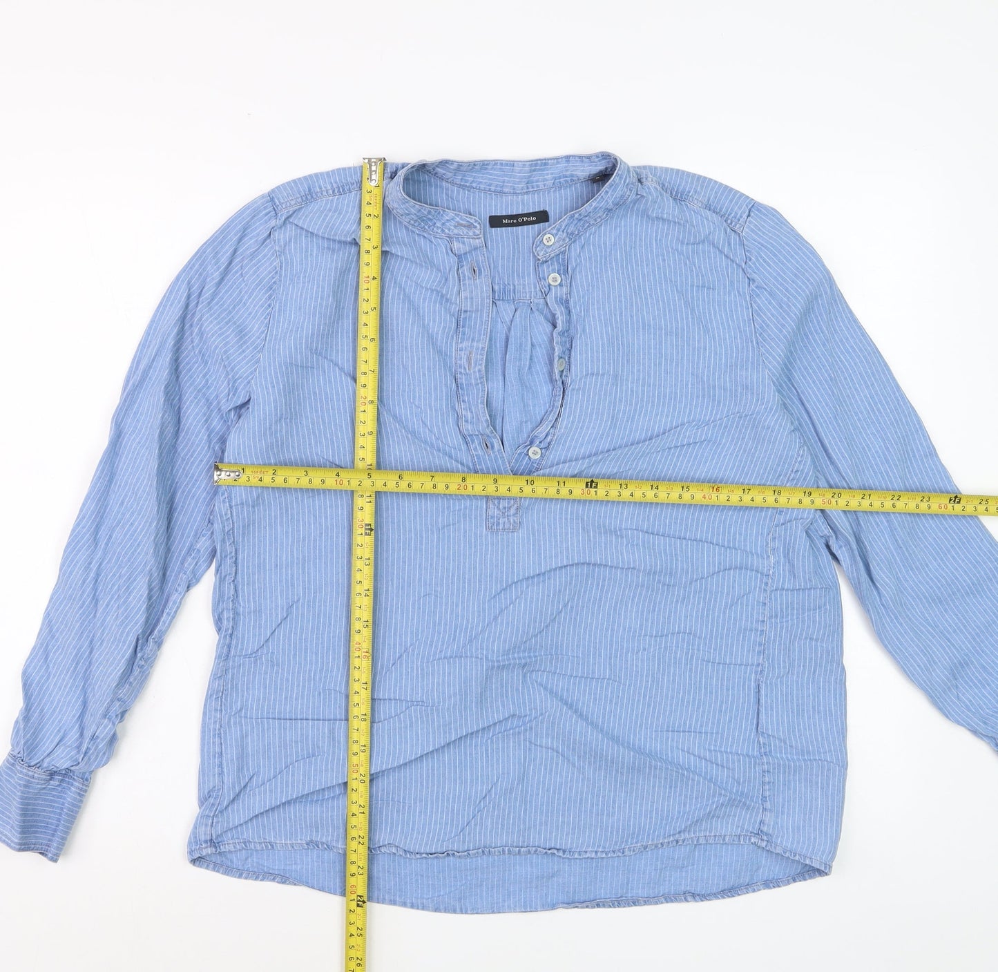 Marc O'Polo Women's Blue Striped Lyocell Henley Blouse Size 10