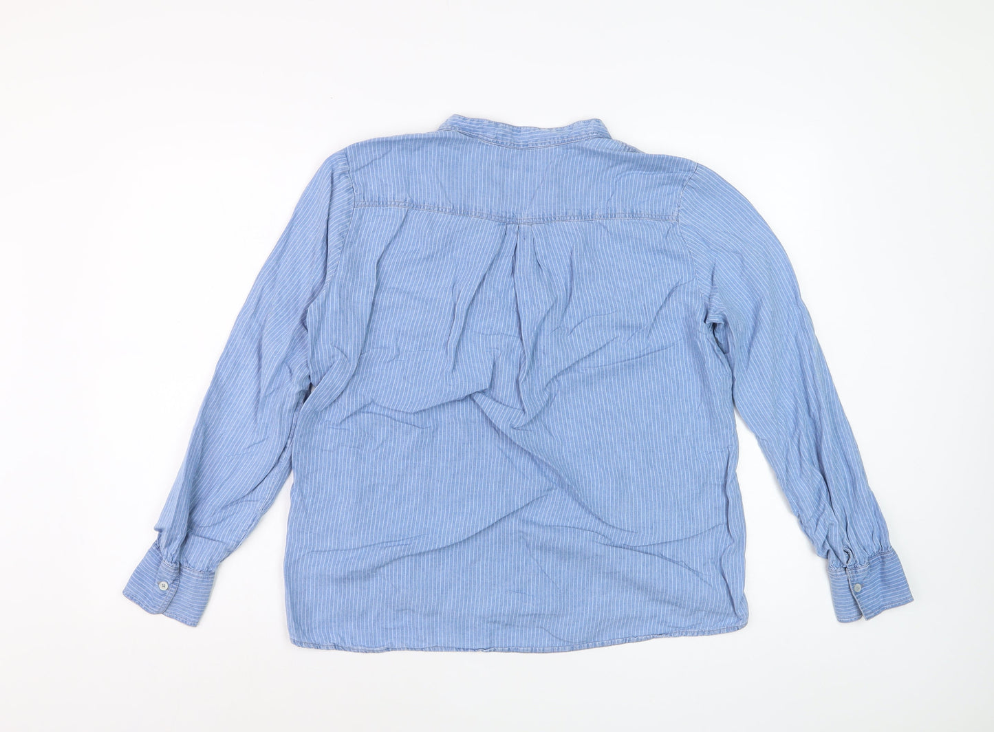 Marc O'Polo Women's Blue Striped Lyocell Henley Blouse Size 10