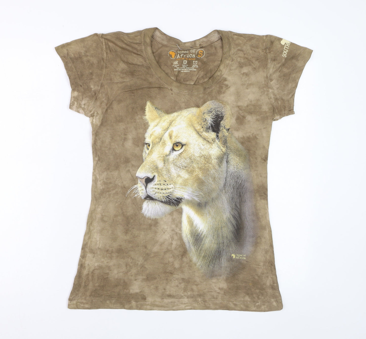 Tones of Africa Women’s Brown Lion Print Cotton T-Shirt Size S