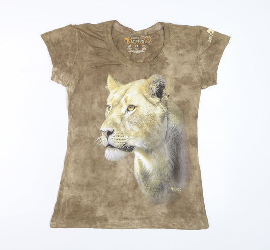 Tones of Africa Women’s Brown Lion Print Cotton T-Shirt Size S