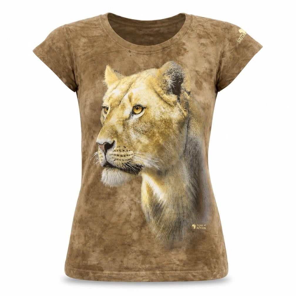 Tones of Africa Women’s Brown Lion Print Cotton T-Shirt Size S
