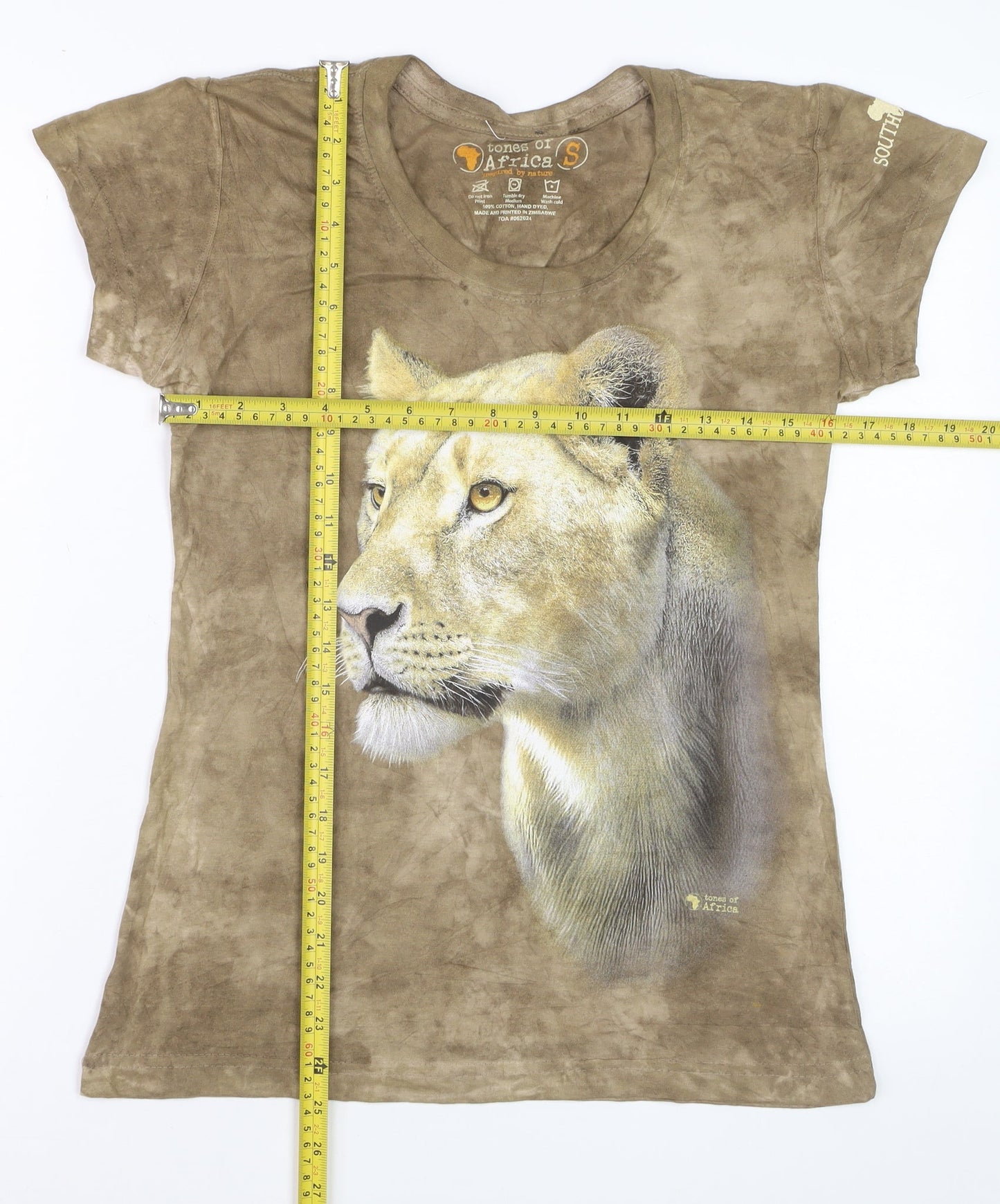Tones of Africa Women’s Brown Lion Print Cotton T-Shirt Size S