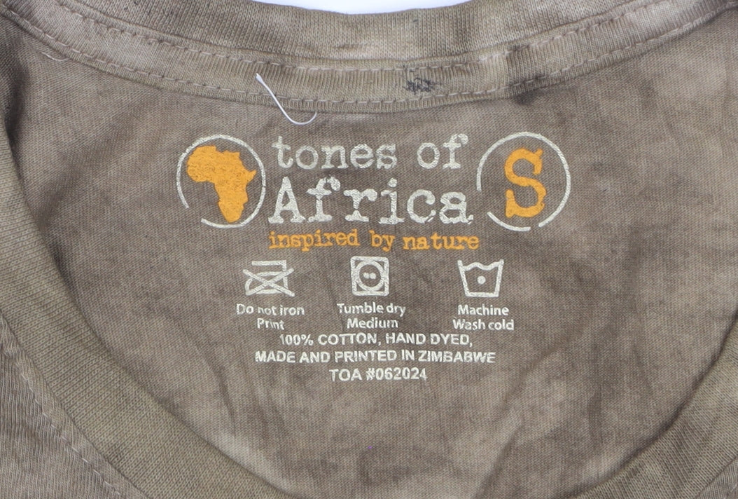Tones of Africa Women’s Brown Lion Print Cotton T-Shirt Size S