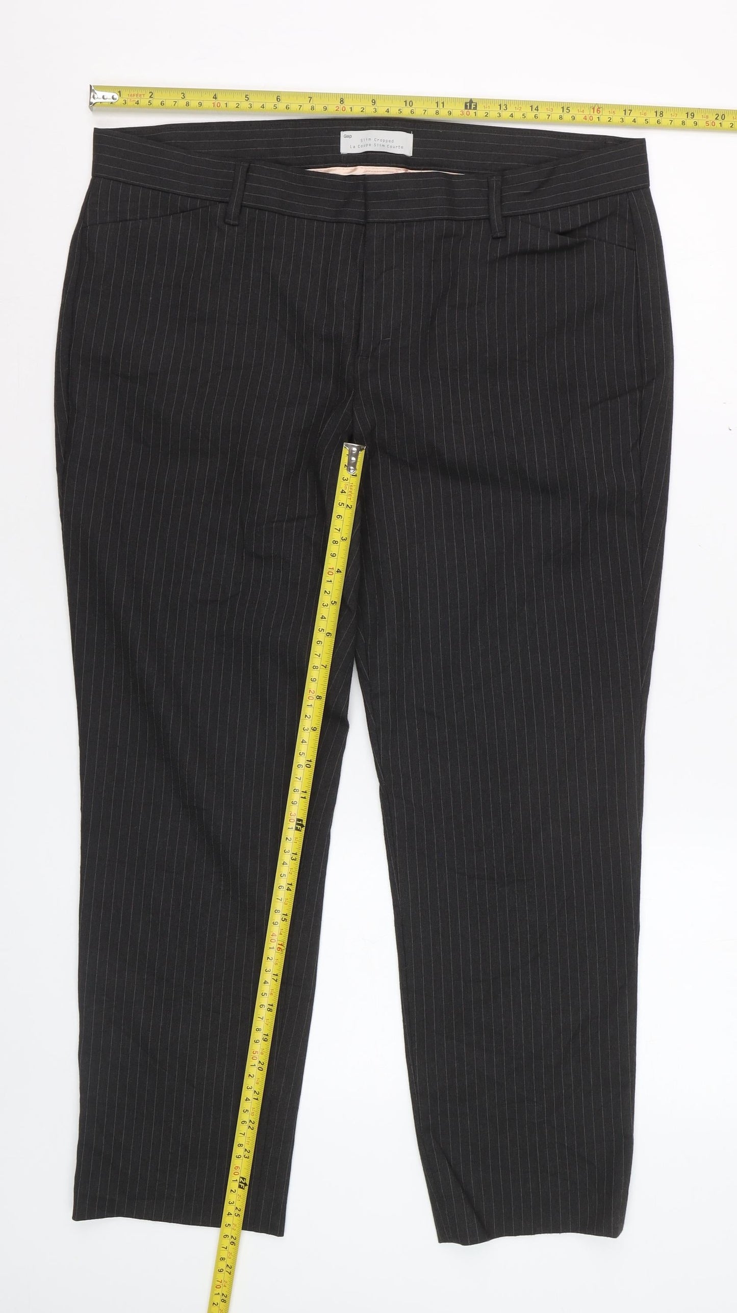 Gap Women Black Pinstripe Slim Cropped Trousers UK12
