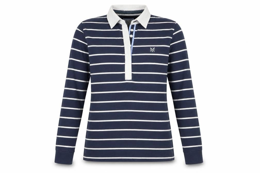 Crew Clothing Womens Blue Striped Long Sleeve Polo Shirt Size 10