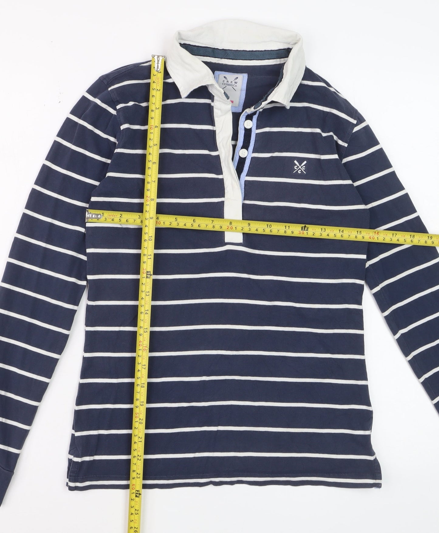 Crew Clothing Co. Womens Blue Striped Long Sleeve Polo Shirt Size 10