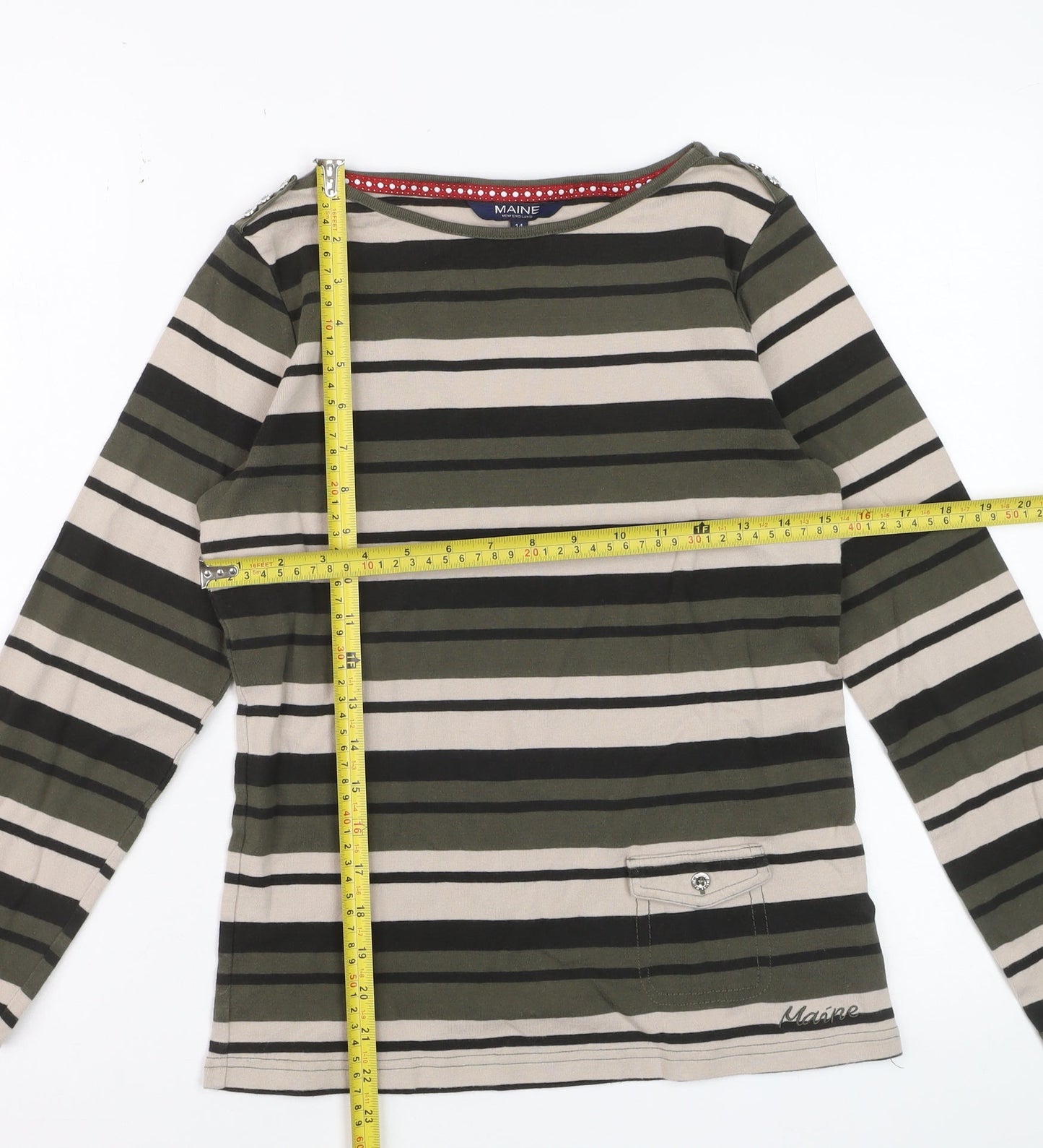 Maine New England Womens Multicoloured Striped Cotton Long Sleeve T-Shirt Size 14