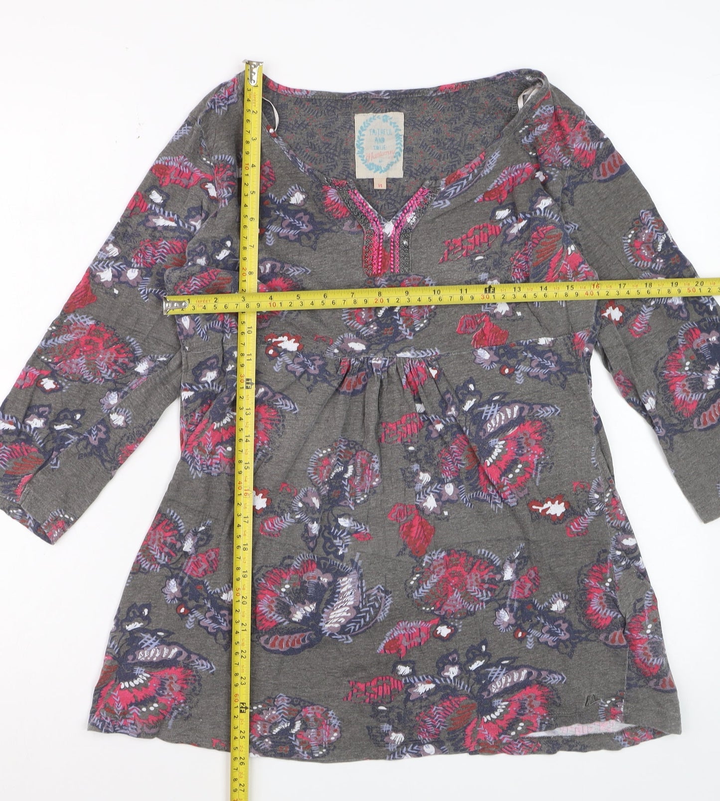 White Stuff Faithful And True Grey Floral Tunic Top Womens Size 14