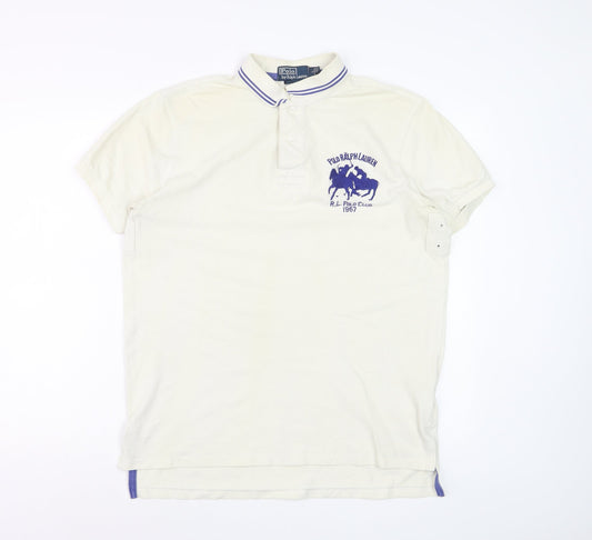 Ralph Lauren Men's Ivory Polo Shirt L Embroidered Logo Classic Fit