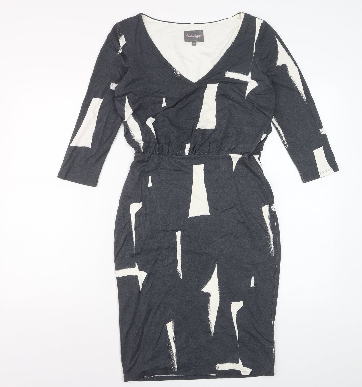 Phase Eight Women's Black and Ivory Viscose Stretch Pencil Dress Size 10