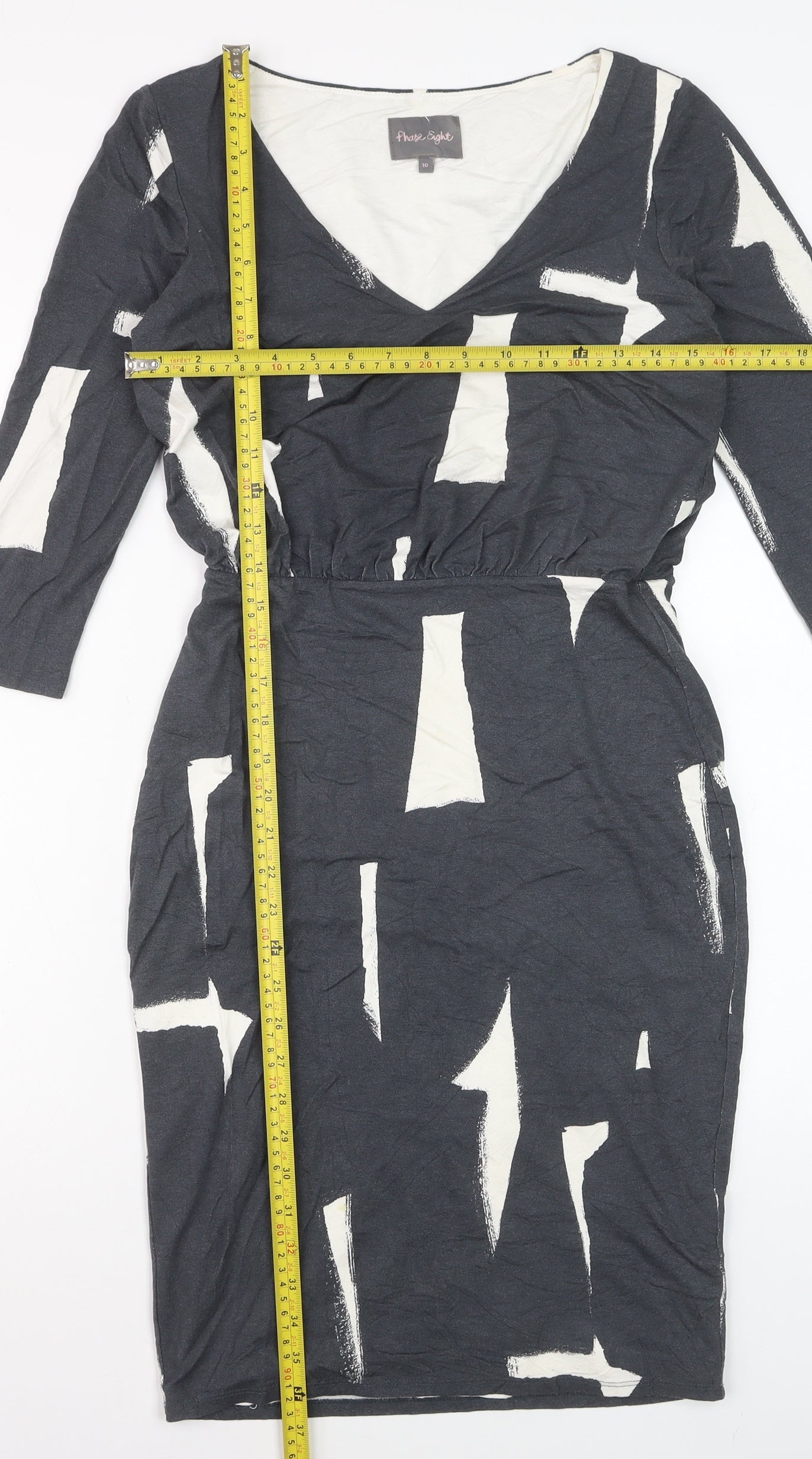 Phase Eight Women's Black and Ivory Viscose Stretch Pencil Dress Size 10