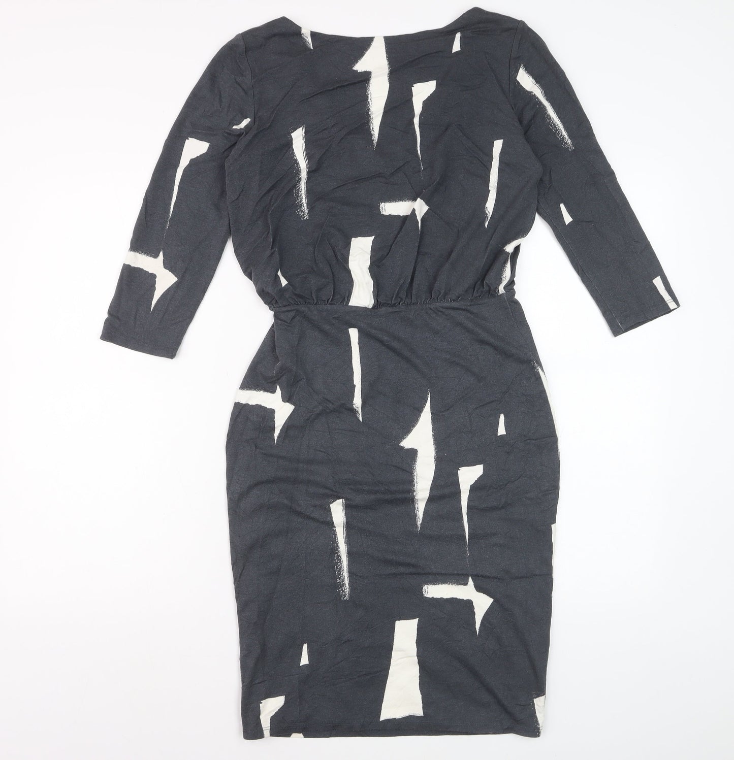 Phase Eight Women's Black and Ivory Viscose Stretch Pencil Dress Size 10