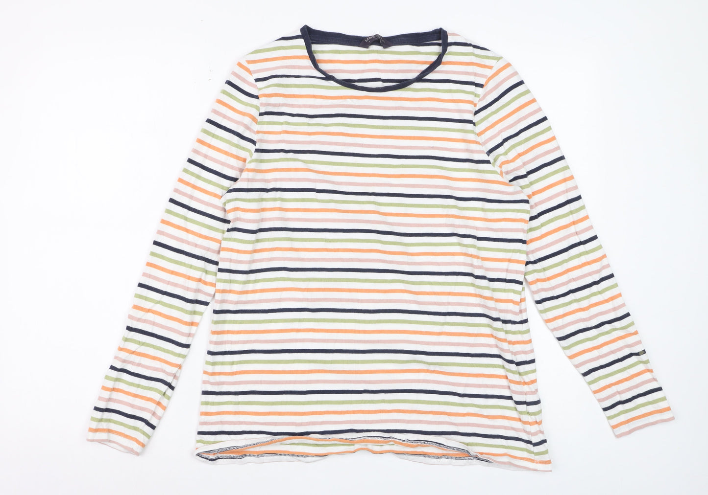 Marks and Spencer Women's Multicoloured Stripe Long Sleeve Cotton T-Shirt Size 18