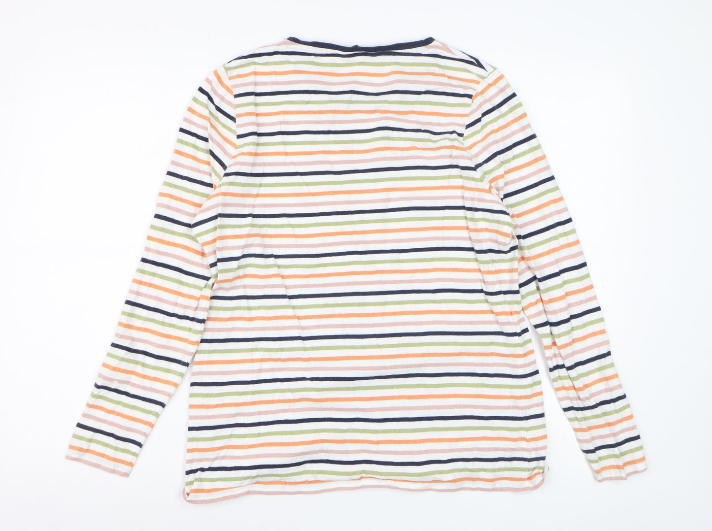 Marks and Spencer Women's Multicoloured Stripe Long Sleeve Cotton T-Shirt Size 18