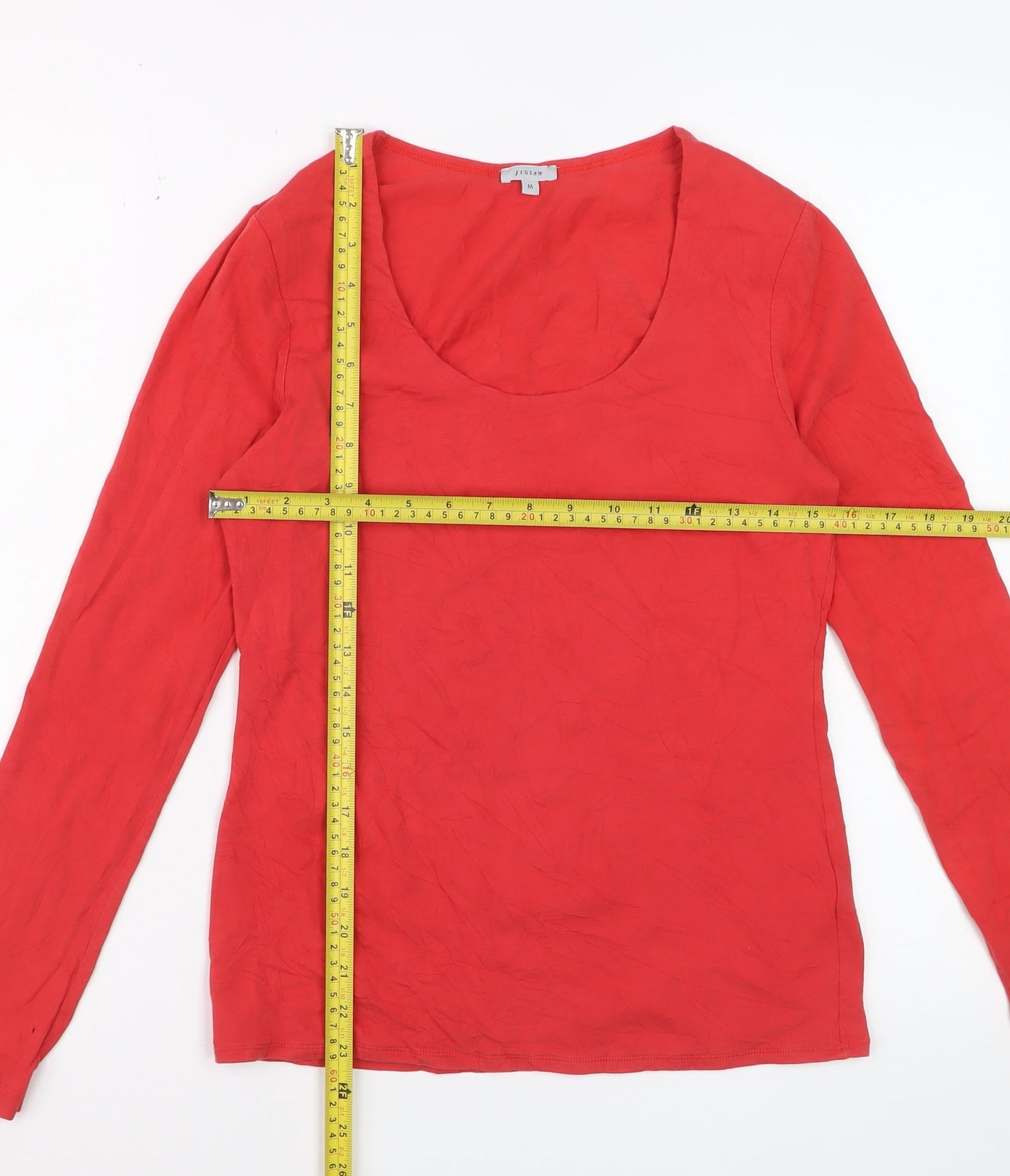 Jigsaw Women's Red Long Sleeve Basic Stretch Cotton T-Shirt M